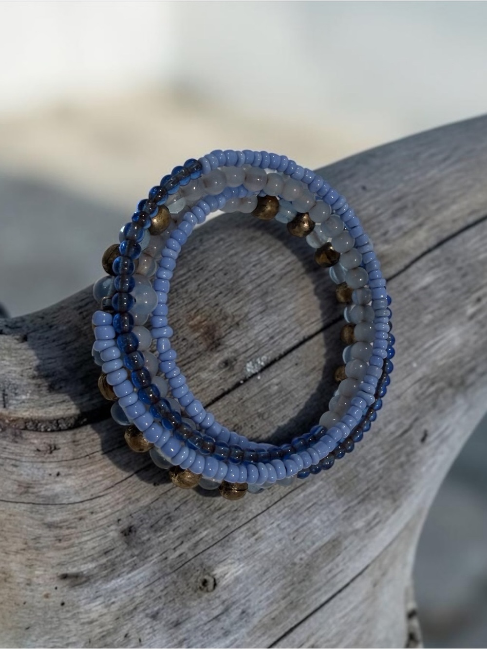 Blue Beaded Coil Bracelet Stack - Unbranded